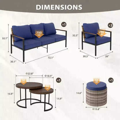Sunset Dune Ensemble de 6 pièces de mobilier d'extérieur moderne, Salon de jardin en osier aspect bois – Sanzelize Design