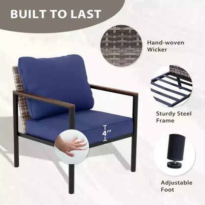 Sunset Dune Ensemble de 6 pièces de mobilier d'extérieur moderne, Salon de jardin en osier aspect bois – Sanzelize Design