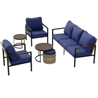 Sunset Dune Ensemble de 6 pièces de mobilier d'extérieur moderne, Salon de jardin en osier aspect bois – Sanzelize Design