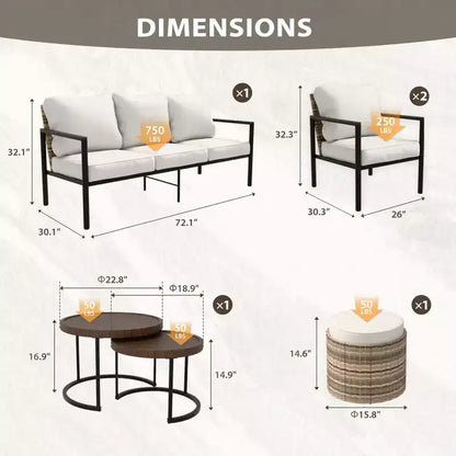 Sunset Dune Ensemble de 6 pièces de mobilier d'extérieur moderne, Salon de jardin en osier aspect bois – Sanzelize Design