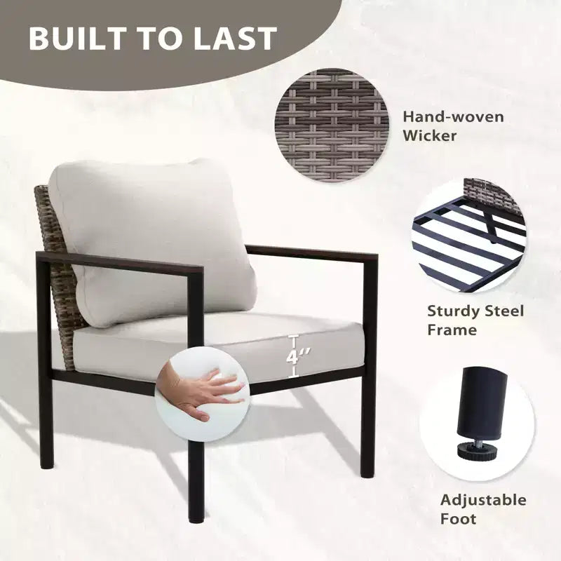 Sunset Dune Ensemble de 6 pièces de mobilier d'extérieur moderne, Salon de jardin en osier aspect bois – Sanzelize Design