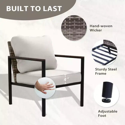 Sunset Dune Ensemble de 6 pièces de mobilier d'extérieur moderne, Salon de jardin en osier aspect bois – Sanzelize Design