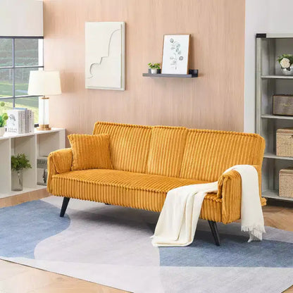 Canapés Minimalistes pour Salon Canapé Droit Convertible Lit Canapé Corduroy avec Dossier Ajustable et Porte-Gobelet – Sanzelize Design