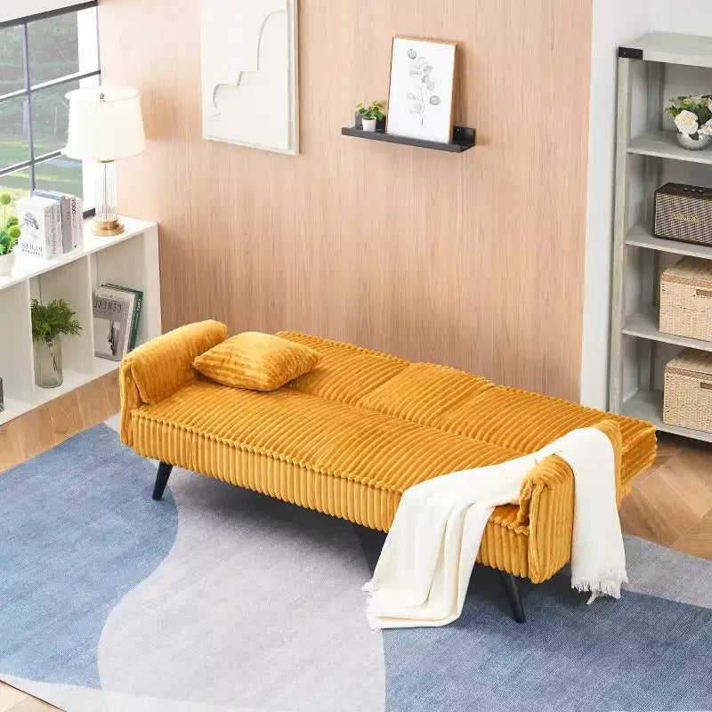 Canapés Minimalistes pour Salon Canapé Droit Convertible Lit Canapé Corduroy avec Dossier Ajustable et Porte-Gobelet – Sanzelize Design