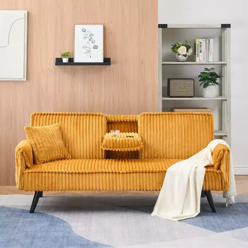 Canapés Minimalistes pour Salon Canapé Droit Convertible Lit Canapé Corduroy avec Dossier Ajustable et Porte-Gobelet – Sanzelize Design