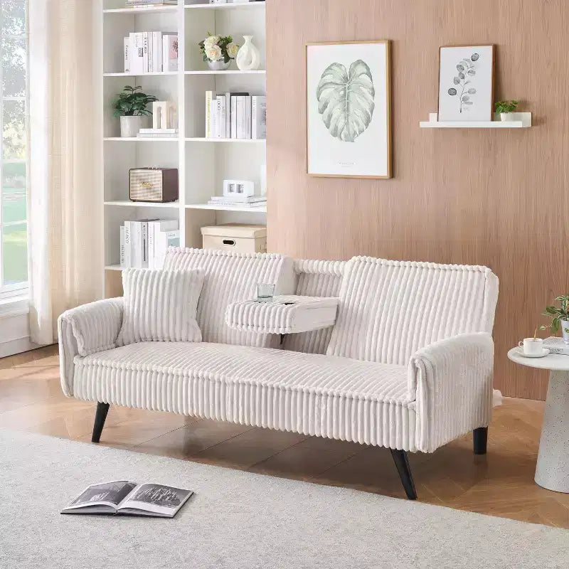 Canapés Minimalistes pour Salon Canapé Droit Convertible Lit Canapé Corduroy avec Dossier Ajustable et Porte-Gobelet – Sanzelize Design