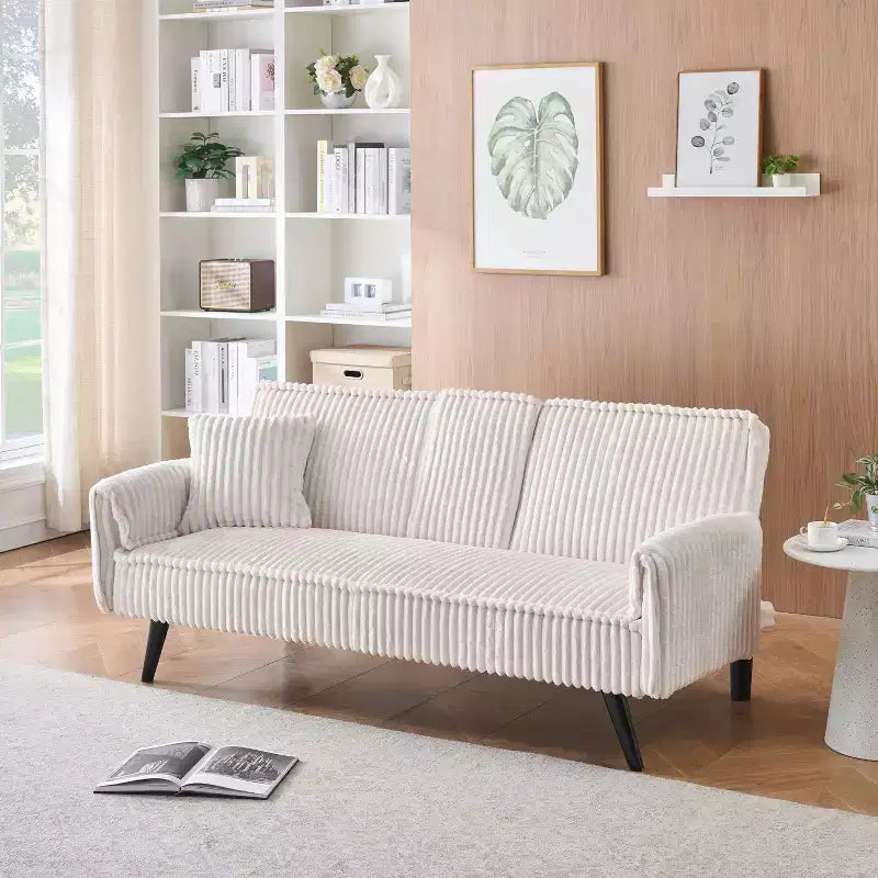 Canapés Minimalistes pour Salon Canapé Droit Convertible Lit Canapé Corduroy avec Dossier Ajustable et Porte-Gobelet – Sanzelize Design