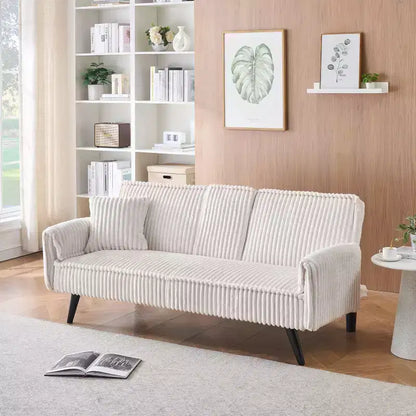 Canapés Minimalistes pour Salon Canapé Droit Convertible Lit Canapé Corduroy avec Dossier Ajustable et Porte-Gobelet – Sanzelize Design