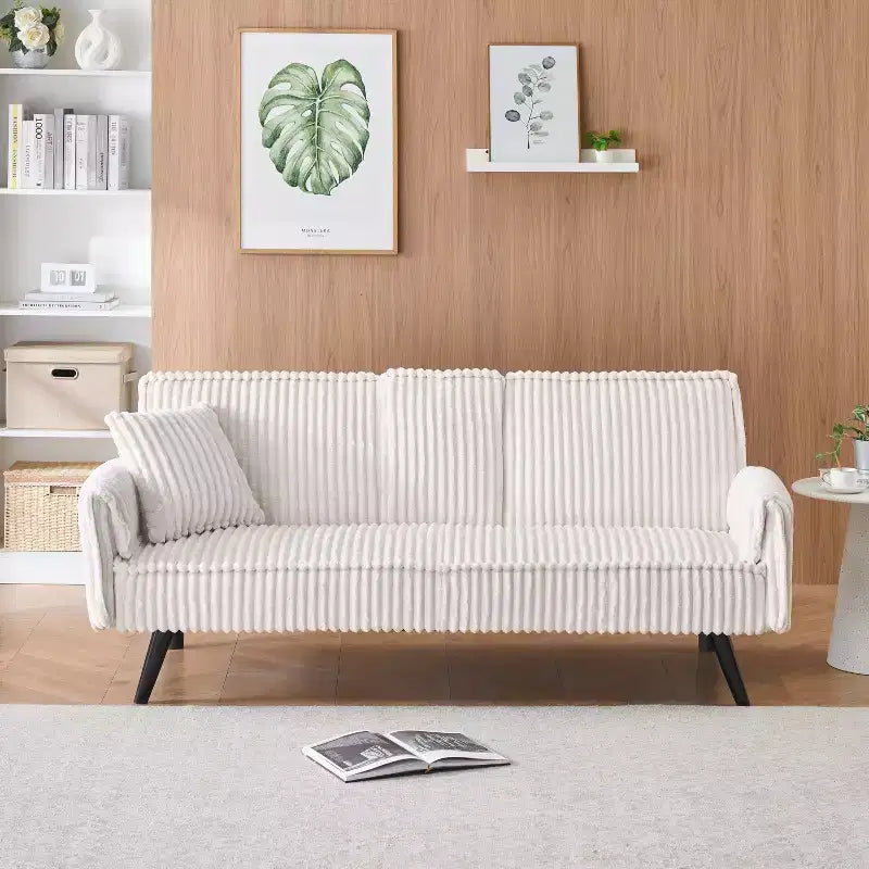 Canapés Minimalistes pour Salon Canapé Droit Convertible Lit Canapé Corduroy avec Dossier Ajustable et Porte-Gobelet – Sanzelize Design