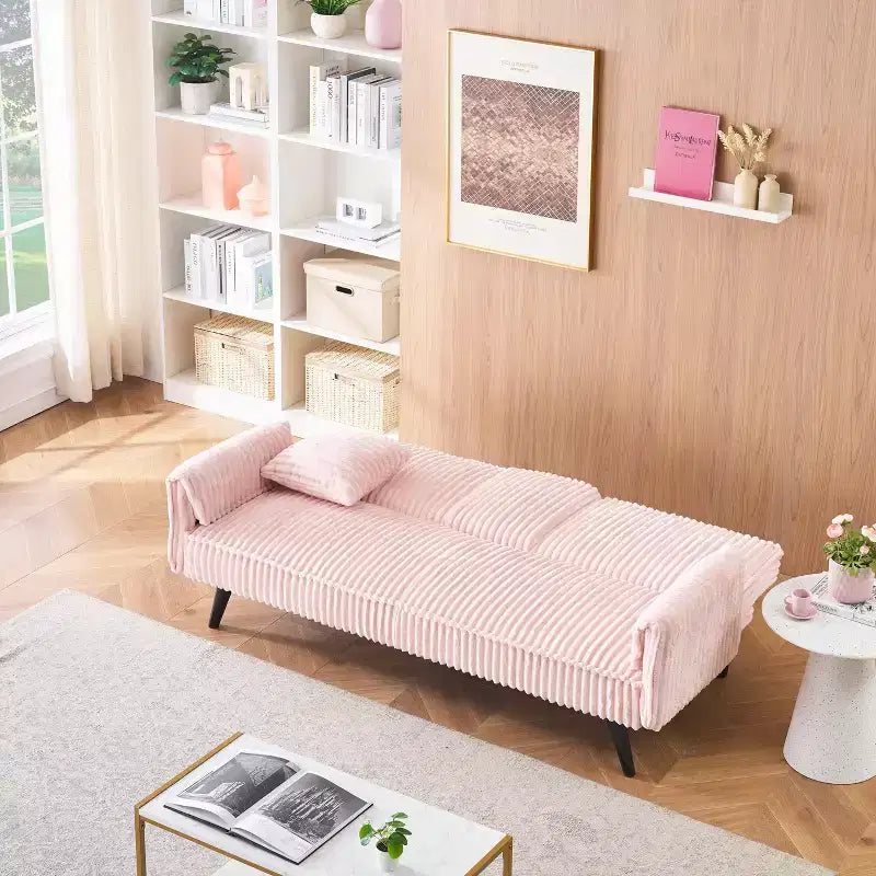 Canapés Minimalistes pour Salon Canapé Droit Convertible Lit Canapé Corduroy avec Dossier Ajustable et Porte-Gobelet – Sanzelize Design