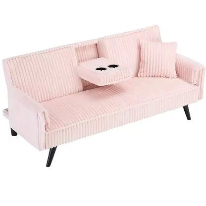 Canapés Minimalistes pour Salon Canapé Droit Convertible Lit Canapé Corduroy avec Dossier Ajustable et Porte-Gobelet – Sanzelize Design