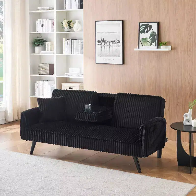 Canapés Minimalistes pour Salon Canapé Droit Convertible Lit Canapé Corduroy avec Dossier Ajustable et Porte-Gobelet – Sanzelize Design