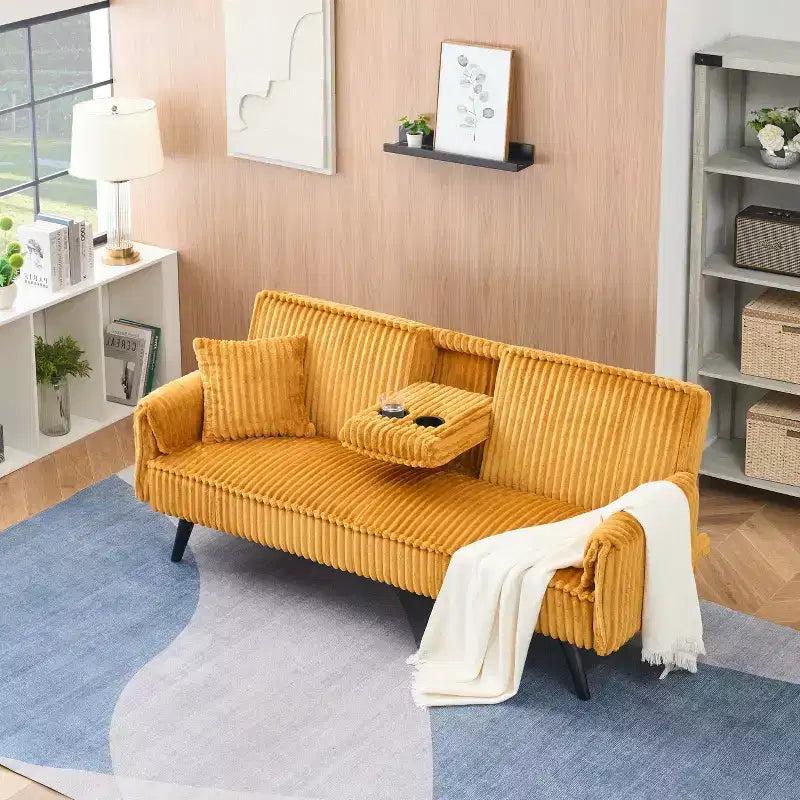 Canapés Minimalistes pour Salon Canapé Droit Convertible Lit Canapé Corduroy avec Dossier Ajustable et Porte-Gobelet – Sanzelize Design