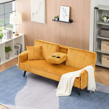 Canapés Minimalistes pour Salon Canapé Droit Convertible Lit Canapé Corduroy avec Dossier Ajustable et Porte-Gobelet – Sanzelize Design