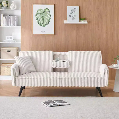 Canapés Minimalistes pour Salon Canapé Droit Convertible Lit Canapé Corduroy avec Dossier Ajustable et Porte-Gobelet – Sanzelize Design
