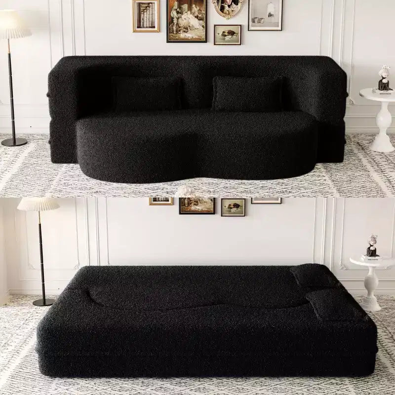 Canapé modulable moderne convertible Canapé de sol avec 2 oreillers Tissu bouclé Rembourré Matelas pliant Aucun – Sanzelize Design