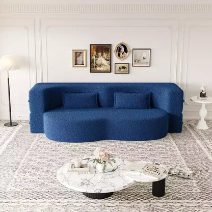 Canapé modulable moderne convertible Canapé de sol avec 2 oreillers Tissu bouclé Rembourré Matelas pliant Aucun – Sanzelize Design