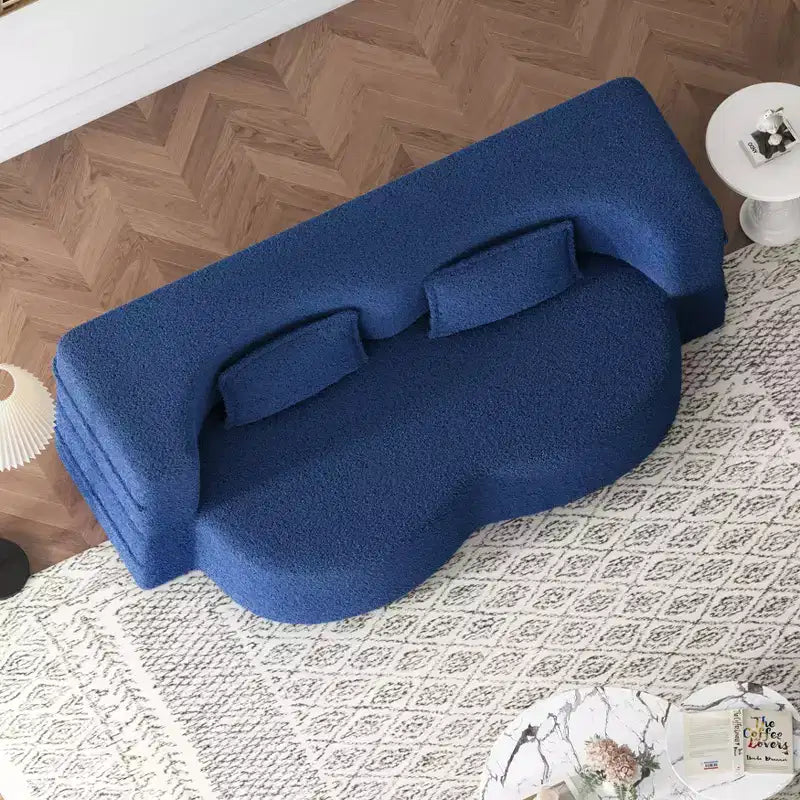 Canapé modulable moderne convertible Canapé de sol avec 2 oreillers Tissu bouclé Rembourré Matelas pliant Aucun – Sanzelize Design