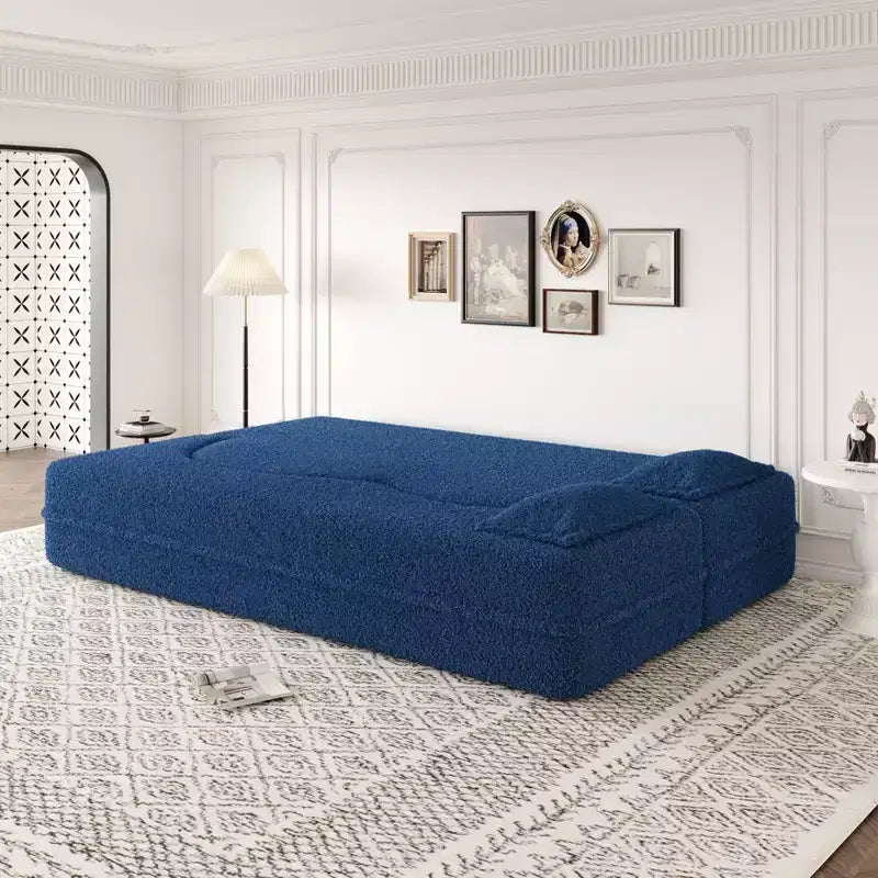 Canapé modulable moderne convertible Canapé de sol avec 2 oreillers Tissu bouclé Rembourré Matelas pliant Aucun – Sanzelize Design