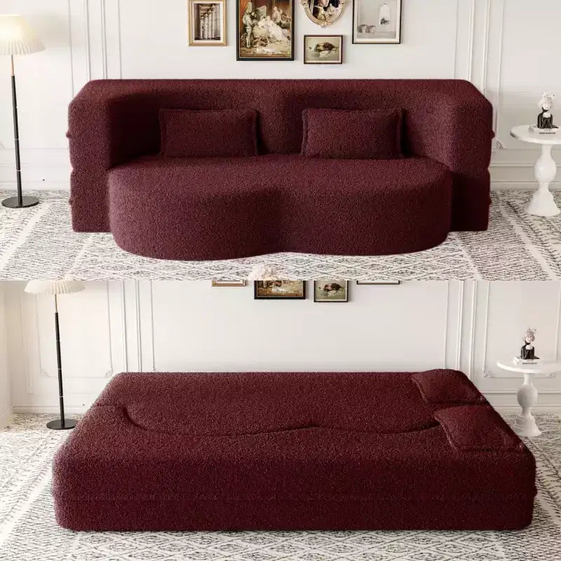 Canapé modulable moderne convertible Canapé de sol avec 2 oreillers Tissu bouclé Rembourré Matelas pliant Aucun – Sanzelize Design