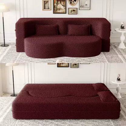 Canapé modulable moderne convertible Canapé de sol avec 2 oreillers Tissu bouclé Rembourré Matelas pliant Aucun – Sanzelize Design