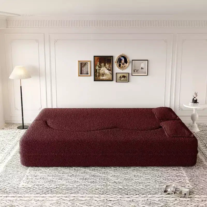 Canapé modulable moderne convertible Canapé de sol avec 2 oreillers Tissu bouclé Rembourré Matelas pliant Aucun – Sanzelize Design