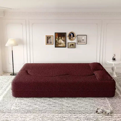 Canapé modulable moderne convertible Canapé de sol avec 2 oreillers Tissu bouclé Rembourré Matelas pliant Aucun – Sanzelize Design