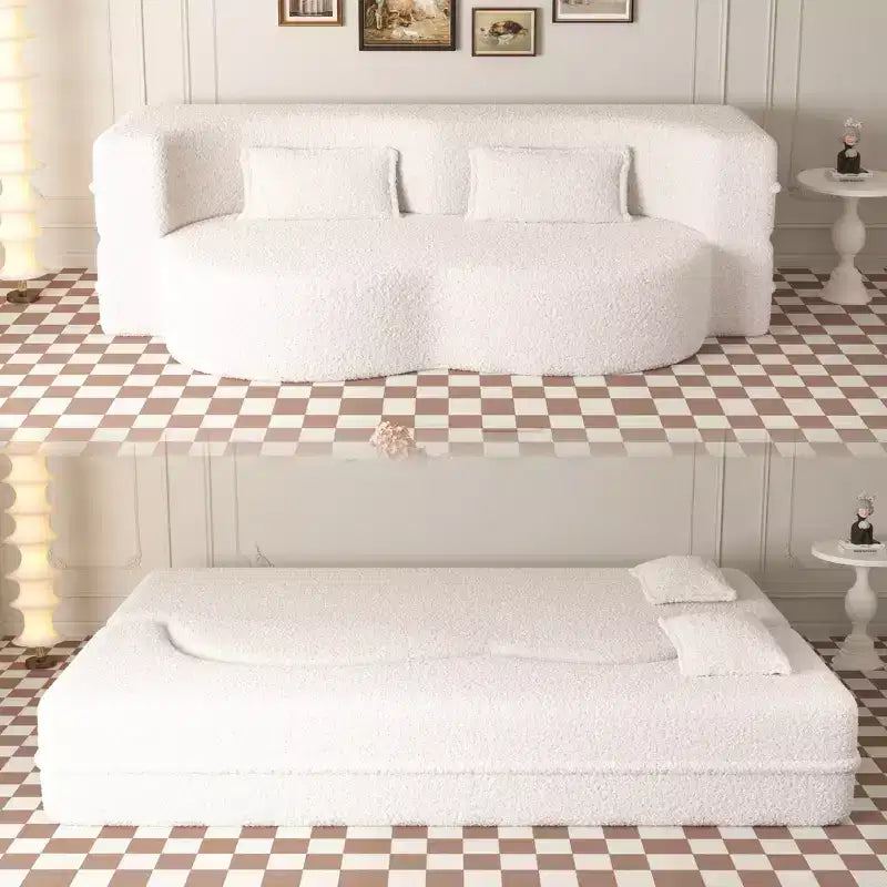 Canapé modulable moderne convertible Canapé de sol avec 2 oreillers Tissu bouclé Rembourré Matelas pliant Aucun – Sanzelize Design