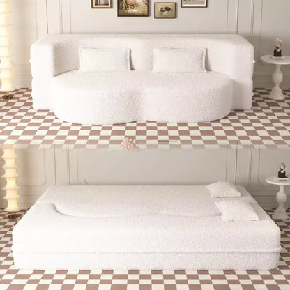 Canapé modulable moderne convertible Canapé de sol avec 2 oreillers Tissu bouclé Rembourré Matelas pliant Aucun – Sanzelize Design