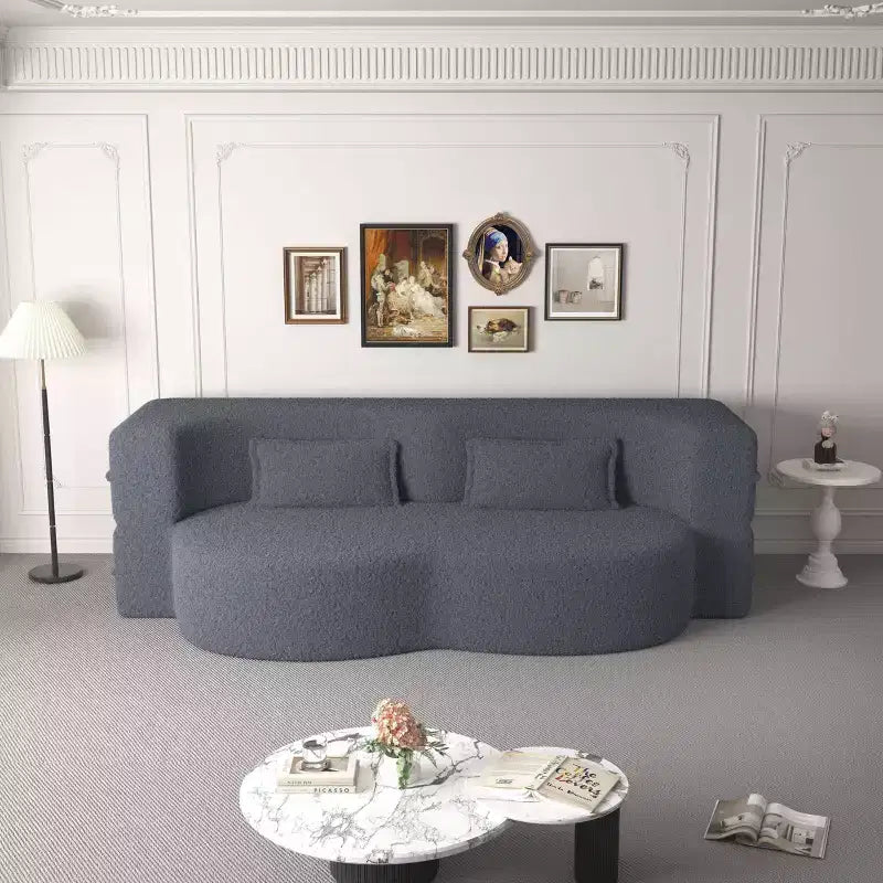 Canapé modulable moderne convertible Canapé de sol avec 2 oreillers Tissu bouclé Rembourré Matelas pliant Aucun – Sanzelize Design