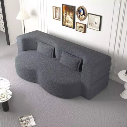 Canapé modulable moderne convertible Canapé de sol avec 2 oreillers Tissu bouclé Rembourré Matelas pliant Aucun – Sanzelize Design