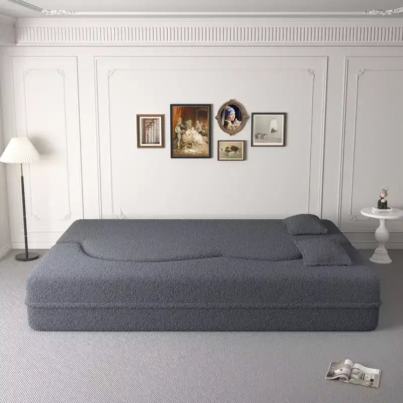 Canapé modulable moderne convertible Canapé de sol avec 2 oreillers Tissu bouclé Rembourré Matelas pliant Aucun – Sanzelize Design