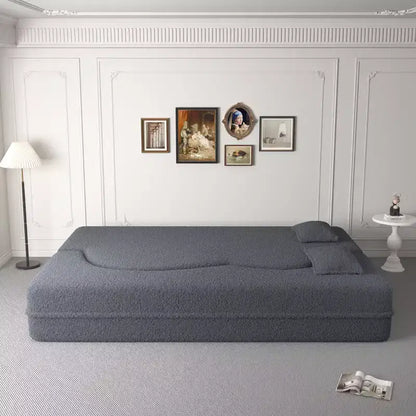 Canapé modulable moderne convertible Canapé de sol avec 2 oreillers Tissu bouclé Rembourré Matelas pliant Aucun – Sanzelize Design