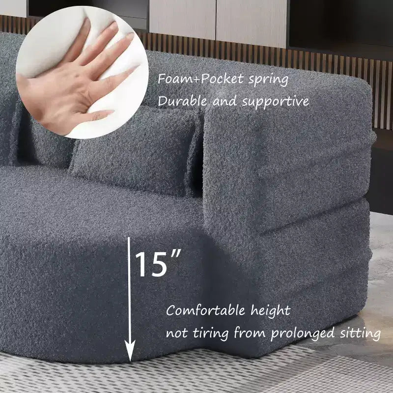 Canapé modulable moderne convertible Canapé de sol avec 2 oreillers Tissu bouclé Rembourré Matelas pliant Aucun – Sanzelize Design
