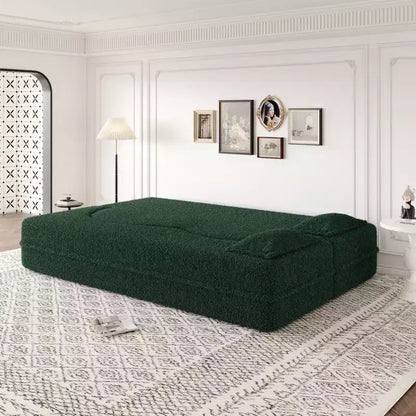 Canapé modulable moderne convertible Canapé de sol avec 2 oreillers Tissu bouclé Rembourré Matelas pliant Aucun – Sanzelize Design