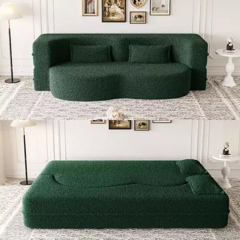 Canapé modulable moderne convertible Canapé de sol avec 2 oreillers Tissu bouclé Rembourré Matelas pliant Aucun – Sanzelize Design