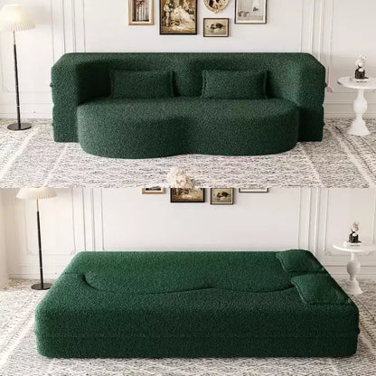 Canapé modulable moderne convertible Canapé de sol avec 2 oreillers Tissu bouclé Rembourré Matelas pliant Aucun – Sanzelize Design