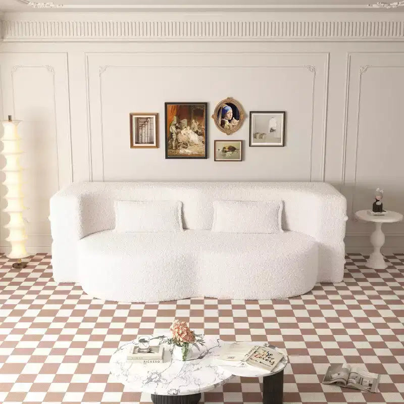 Canapé modulable moderne convertible Canapé de sol avec 2 oreillers Tissu bouclé Rembourré Matelas pliant Aucun – Sanzelize Design
