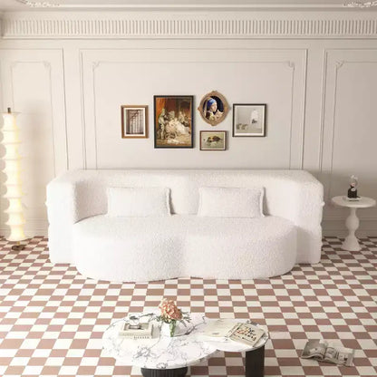 Canapé modulable moderne convertible Canapé de sol avec 2 oreillers Tissu bouclé Rembourré Matelas pliant Aucun – Sanzelize Design