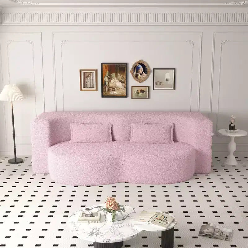 Canapé modulable moderne convertible Canapé de sol avec 2 oreillers Tissu bouclé Rembourré Matelas pliant Aucun – Sanzelize Design