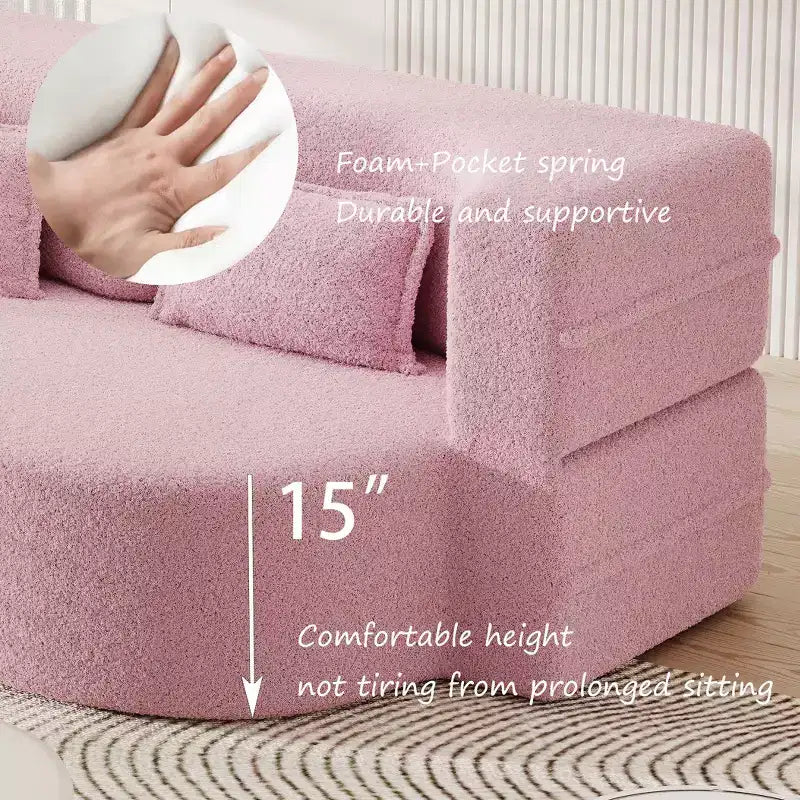 Canapé modulable moderne convertible Canapé de sol avec 2 oreillers Tissu bouclé Rembourré Matelas pliant Aucun – Sanzelize Design