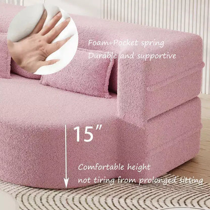 Canapé modulable moderne convertible Canapé de sol avec 2 oreillers Tissu bouclé Rembourré Matelas pliant Aucun – Sanzelize Design
