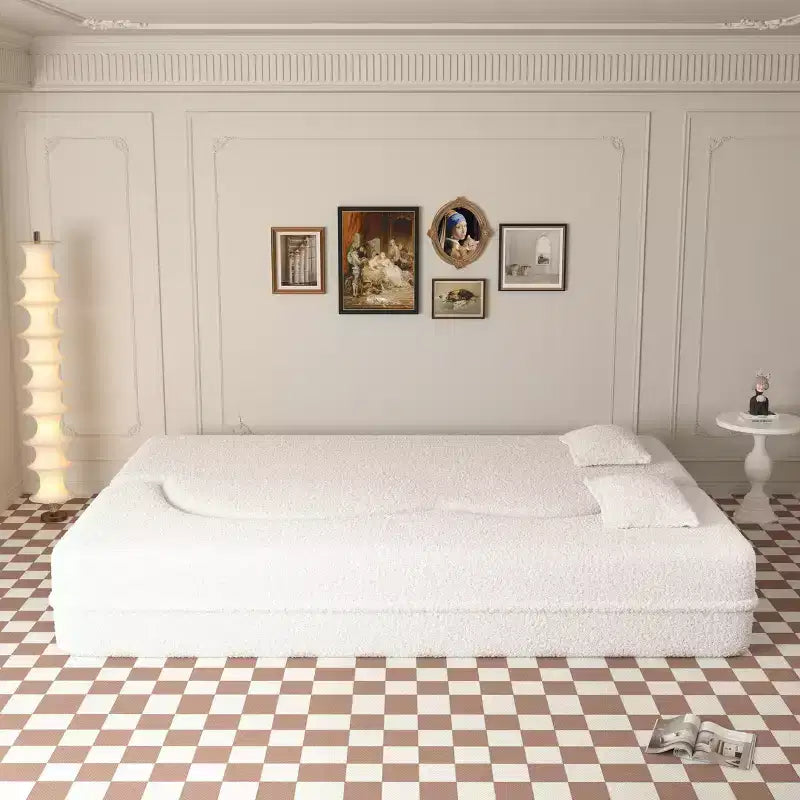 Canapé modulable moderne convertible Canapé de sol avec 2 oreillers Tissu bouclé Rembourré Matelas pliant Aucun – Sanzelize Design