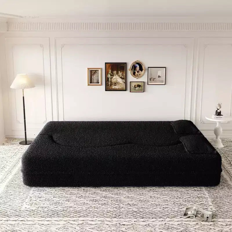 Canapé modulable moderne convertible Canapé de sol avec 2 oreillers Tissu bouclé Rembourré Matelas pliant Aucun – Sanzelize Design