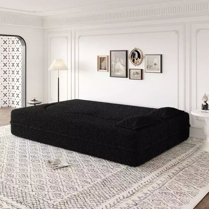 Canapé modulable moderne convertible Canapé de sol avec 2 oreillers Tissu bouclé Rembourré Matelas pliant Aucun – Sanzelize Design