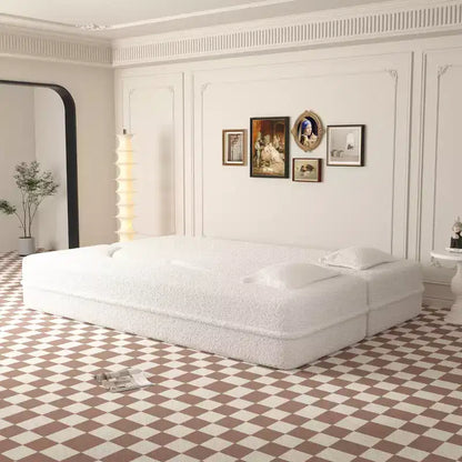 Canapé modulable moderne convertible Canapé de sol avec 2 oreillers Tissu bouclé Rembourré Matelas pliant Aucun – Sanzelize Design