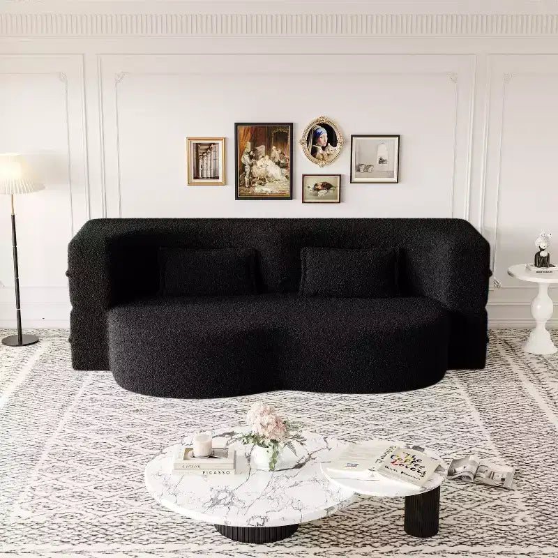 Canapé modulable moderne convertible Canapé de sol avec 2 oreillers Tissu bouclé Rembourré Matelas pliant Aucun – Sanzelize Design