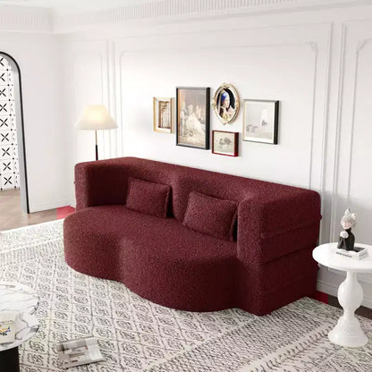 Canapé modulable moderne convertible Canapé de sol avec 2 oreillers Tissu bouclé Rembourré Matelas pliant Aucun – Sanzelize Design