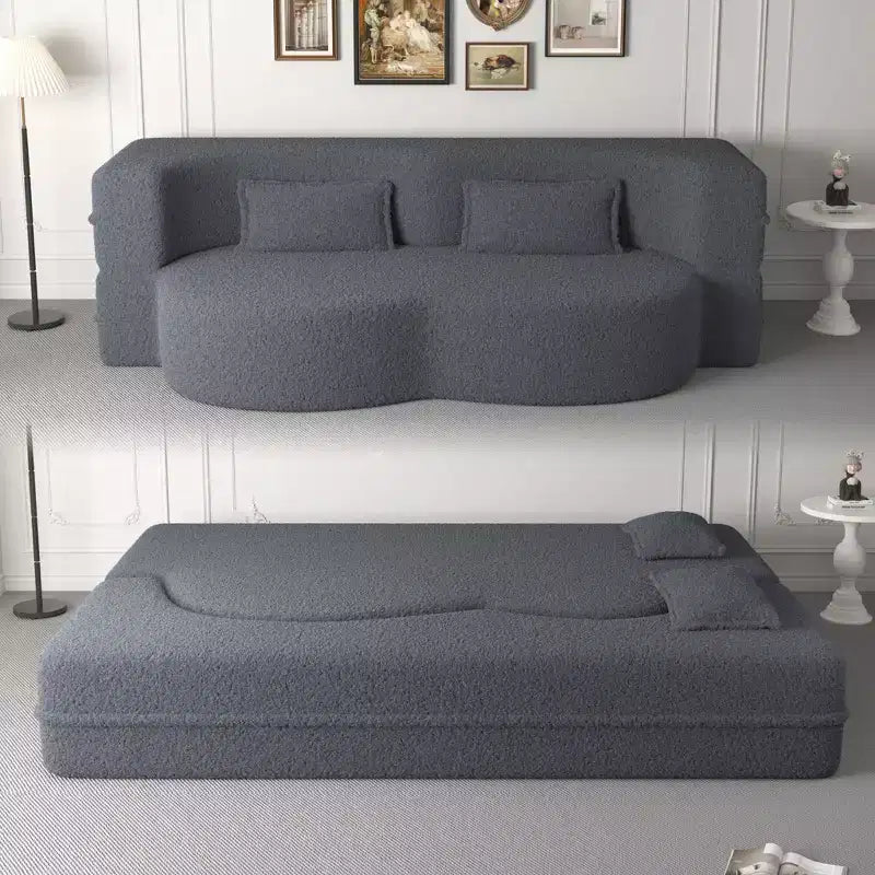 Canapé modulable moderne convertible Canapé de sol avec 2 oreillers Tissu bouclé Rembourré Matelas pliant Aucun – Sanzelize Design