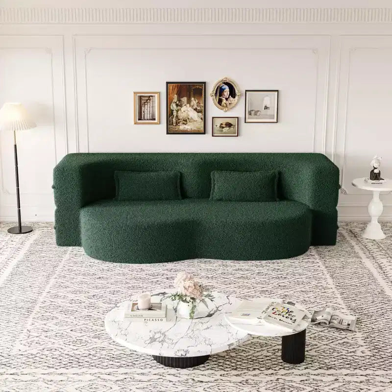 Canapé modulable moderne convertible Canapé de sol avec 2 oreillers Tissu bouclé Rembourré Matelas pliant Aucun – Sanzelize Design